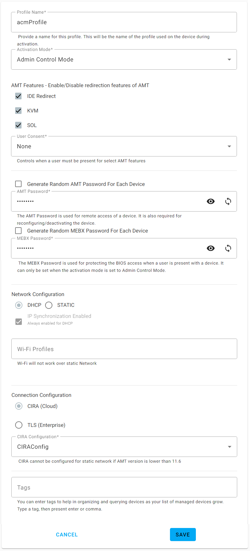 Figure 3: Example ACM profile